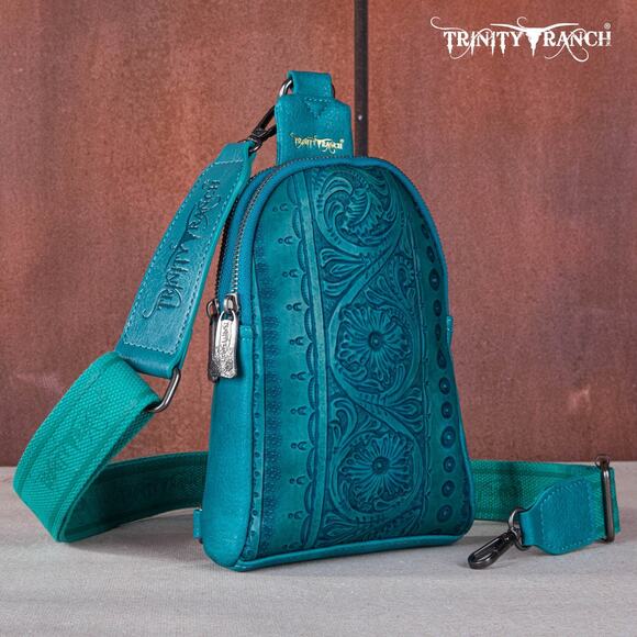 Montana West Handbags - Montana West Floral Tooled Collection Sling Bag - Turquoise *NEW in Package*